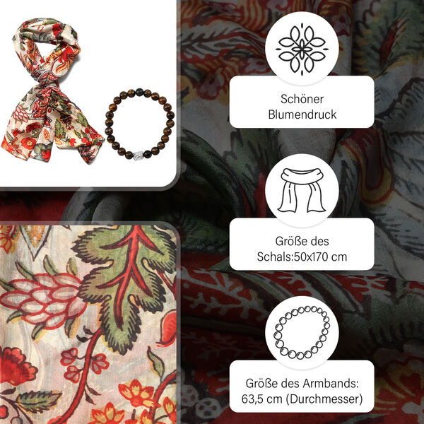 2er Set Luxus 100% Seidenschal und Tigerauge Chakra-Armband image number 3