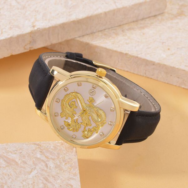 STRADA - Japanisches Uhrwerk, weißer Kristall, schwarzer Riemen image number 2