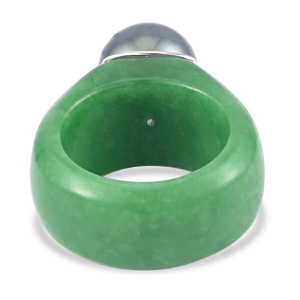 Gr&uuml;ne Jade, Tahiti Perle Ring (11-12 mm), 925 Silber rhodiniert, (Gr&ouml;&szlig;e 21.00) ca. 44.57 ct image number 6