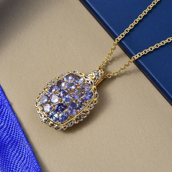 Tansanit Schmuckset ca. 50 cm Nickelfreies Messing platiniert und vergoldet und 316L Edelstahl platiniert ca. 3.32 ct image number 2