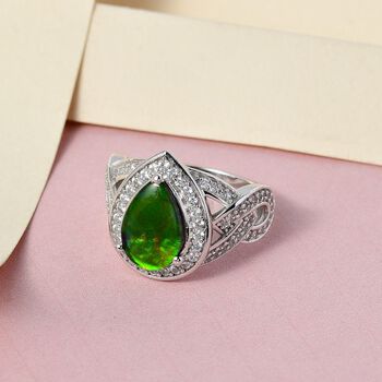 Kanadischer Ammolit und wei&szlig;er Zirkon Ring, 925 Silber platiniert, ca. 3.30 ct