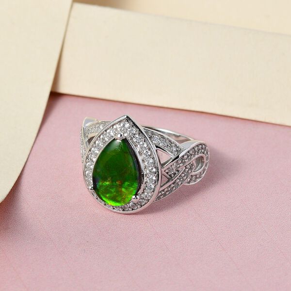 Kanadischer Ammolit und wei&szlig;er Zirkon Ring, 925 Silber platiniert, ca. 3.30 ct image number 2