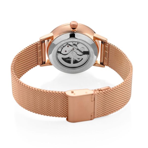 GENOA TIME - V2 Automatik Armbanduhr, Geh&auml;use 316 Edelstahl Sonnenschein Zifferblatt mit wei&szlig;em Diamant Edelstahl Mesharmband ros&eacute;goldfarben image number 7