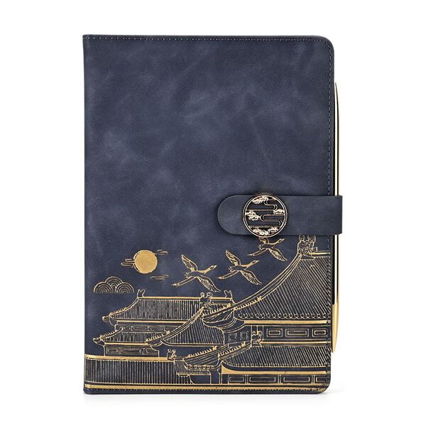 LIVMORE 2er-Set A5 Notizbuch mit Stift, Umschlag mit Magnetverschluss, Stadt-Motiv, Nationaler Landschaftsstil, Nebelblau image number 2