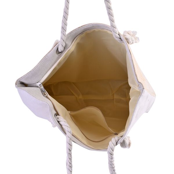 Jacquard gewebte Jute-Tasche mit kunstvollem Muster, 42x34 cm, Khaki image number 5