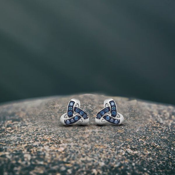 Blaue Diamant-Ohrringe, 925 Silber vergoldet - 0,25 ct. image number 2