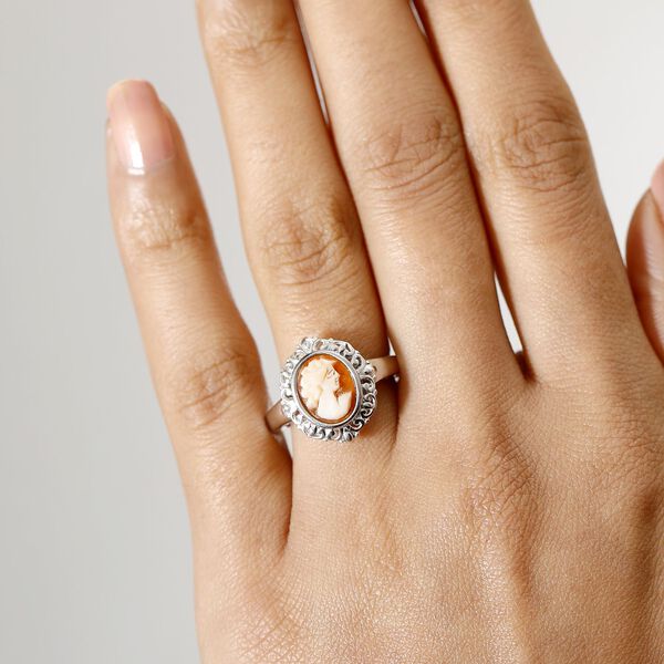 Italienischer Kamee Ring aus Conch-Muschel in Silberton image number 2