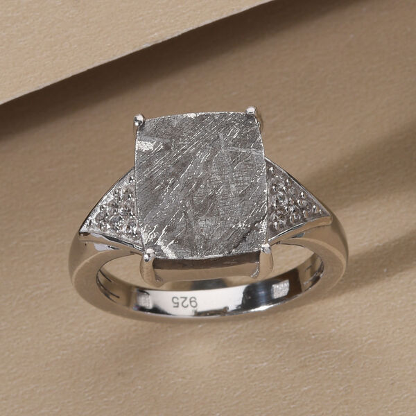 Meteorit und weißer Zirkon-Ring, 925 Silber platiniert (Größe 16.00) ca. 7.68 ct image number 2