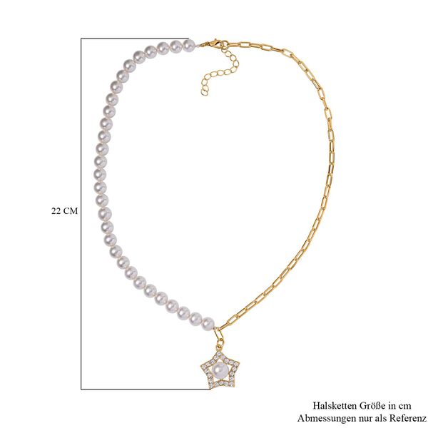 Weißer Kristall, Weiße Muschelkernperle Halskette ca. 50 cm  Std Gelb image number 5