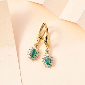 Kagem Sambischer Smaragd, Wei&szlig;er Zirkon Ohrringe 925 Silber 750 Gelbgold Vermeil ca. 0.72 ct