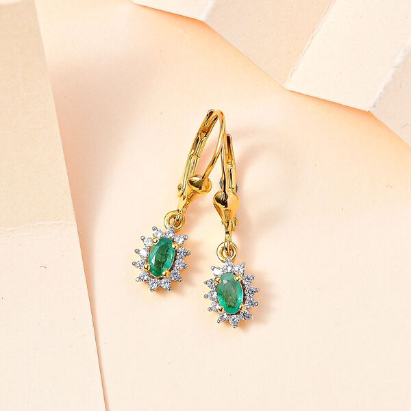 Kagem Sambischer Smaragd, Wei&szlig;er Zirkon Ohrringe 925 Silber 750 Gelbgold Vermeil ca. 0.72 ct image number 2