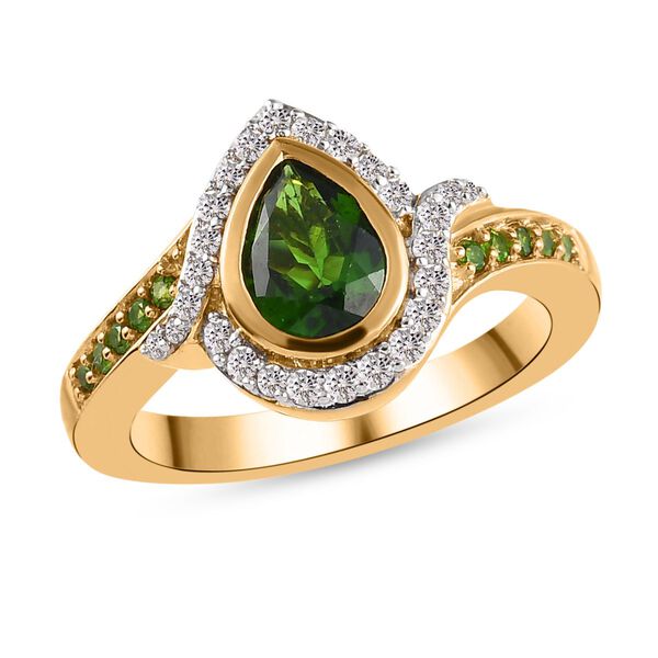 Natürlicher Chromdiopsid und weißer Zirkon-Ring, 925 Silber vergoldet  ca. 1,09 ct image number 5