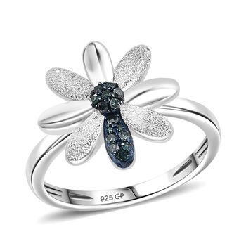 GP Italian Garden Kollektion - Blauer Diamant und Kanchanaburi blauer Saphir Ring, 925 Silber rhodiniert - 0,11 ct.