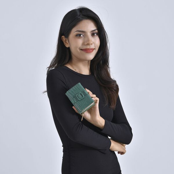 Stilvolle Geldb&ouml;rse mit Krokodilpr&auml;gung und RFID-Schutz, 11x8 cm, Gr&uuml;n image number 2