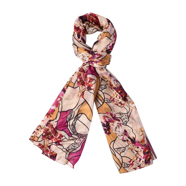 LA MAREY - 100% natürlicher, bedruckter Maulbeerseiden-Schal in Geschenkbox, 110x180 cm, Mehrfarbig image number 3