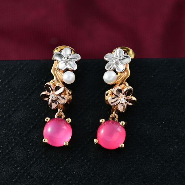 D'Joy Maulbeer Mondstein, S&uuml;&szlig;wasserperle und Zirkon zweifarbige Ohrringe image number 2