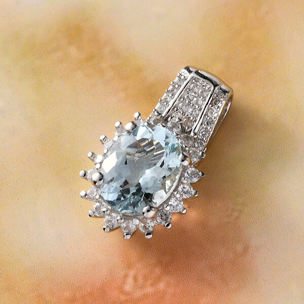 Espirito Santo Aquamarin und wei&szlig;er Zirkon-Anh&auml;nger mit Kette - 1,96 ct. image number 3