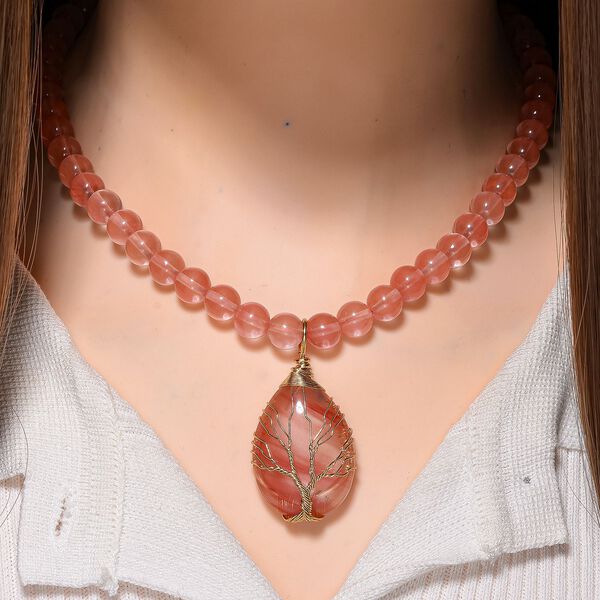Kirsche Quarz Halskette, ca. 45 cm + 5 cm extender, vergoldet ca. 230.00 ct image number 2