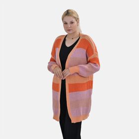 TAMSY - Gestreifter Cardigan, Orange und Lila, Einheitsgröße
