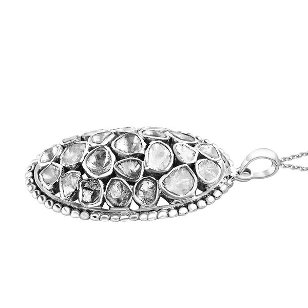 Handgearbeiteter, nat&uuml;rlicher Polki Diamant-Anh&auml;nger mit Kette, 925 Silber platiniert ca. 1,50 ct image number 4