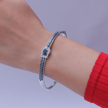 D'Joy Blauer Diamant Armreif ca. 19 cm 925 Silber Rhodiniert (10-15 Werktage Lieferzeit) ca. 1.00 ct