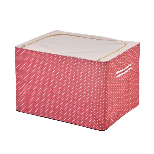 66L Stapelbare Aufbewahrungsbox mit Metallrahmen, Rotes Punkte Muster image number 3