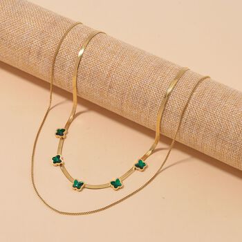 Doppellagige neongr&uuml;ne Kristall-Halskette, 50cm