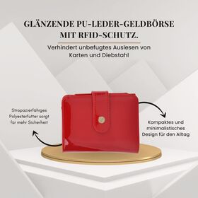 Glänzende Geldbörse aus PU-Leder mit RFID-Schutz, 12×9,5cm, Rot