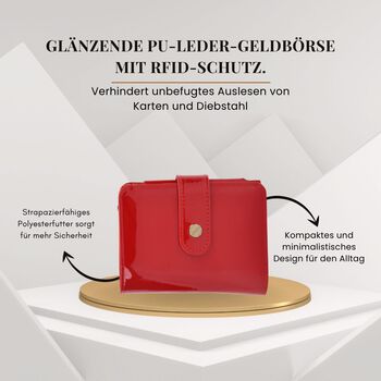 Gl&auml;nzende Geldb&ouml;rse aus PU-Leder mit RFID-Schutz, 12&times;9,5cm, Rot