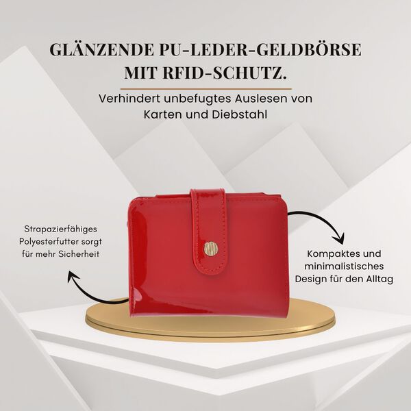 Gl&auml;nzende Geldb&ouml;rse aus PU-Leder mit RFID-Schutz, 12&times;9,5cm, Rot image number 2