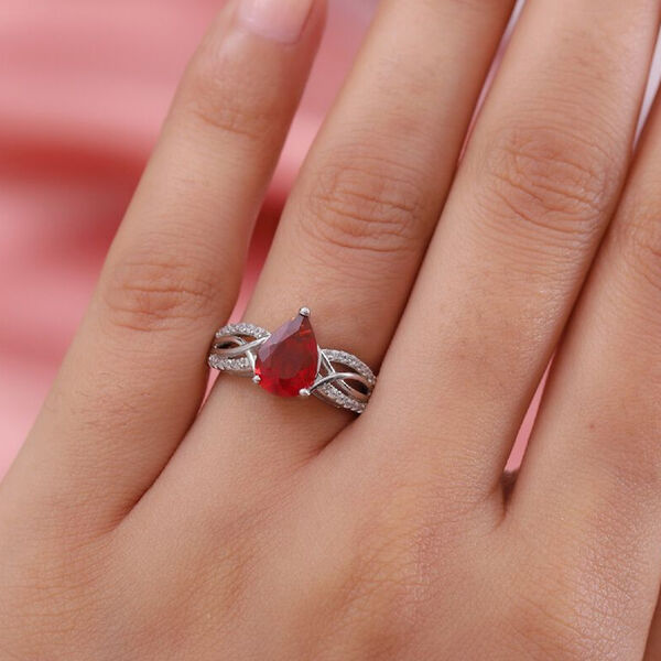 Mexikanischer Kirschfeuer-Opal und Zirkon Ring 925 Silber Platin-&Uuml;berzug image number 3