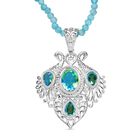 D joy Pfau Quarz Triplette Anhänger mit Kette (ca. 45 cm + 5 cm Extender), 925 Silber ca. 35.34 ct