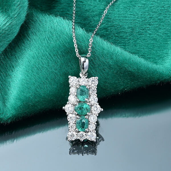 AAA Smaragd und Moissanit Anh&auml;nger mit 50cm Kette - 2,47 ct. image number 2