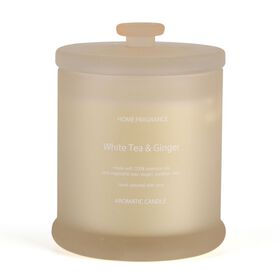 LIVMORE Home Fragrance Kollektion, Duftkerze im Farbglas, Weißer Tee Ingwer, 370 g Sojawachs, 55 Std., 10,2 x 10,2 x 13 cm