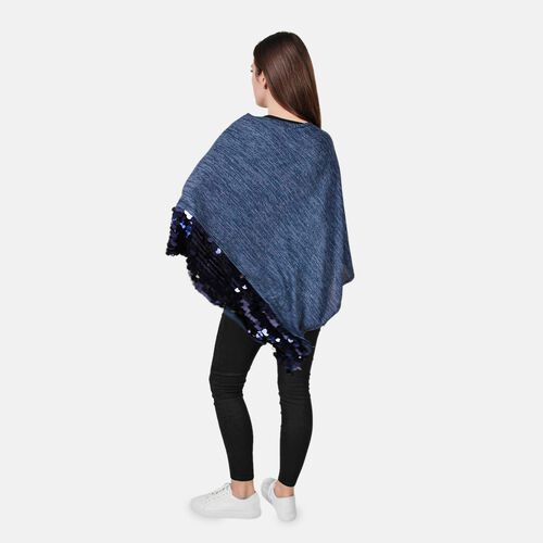 TAMSY: Poncho mit Pailletten-Bordüre, Einheitsgröße, Dunkelblau  image number 1