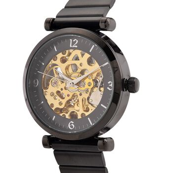 GENOA TIME V2 Automatik-Mechanische Uhr, wei&szlig;es Zifferblatt mit Sonnenschein-Design, 3ATM Wasserdicht, 8,5 cm, Schwarz