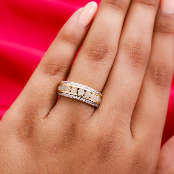 Nat&uuml;rlicher &Auml;thiopischer Opal und Zirkon Ring 925 Silber 585 Vergoldet image number 3