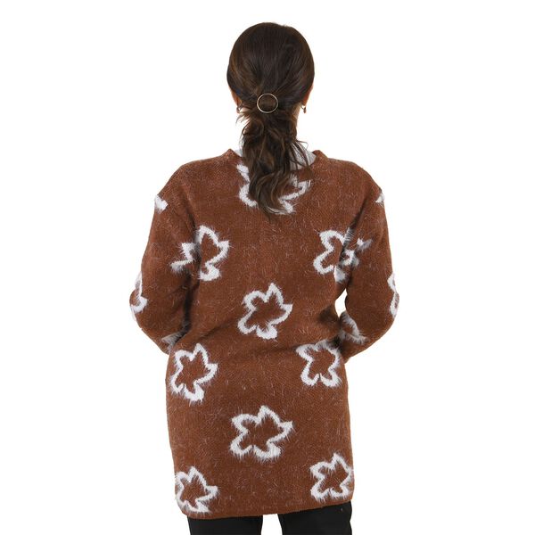 Kuschelig weicher und langer Cardigan mit Taschen, One Size, Blumenmuster, braun image number 2