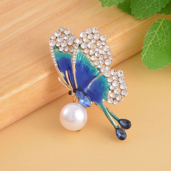 Schmetterling Kristall Brosche mit simulierter Perle image number 1