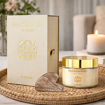 SQIN botanicals Shea K&ouml;rperbutter mit Jojoba&ouml;l inkl. Rauchquarz Gua Sha, 225ml
