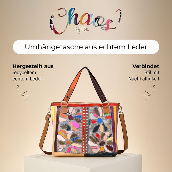 Chaos by Elsie Echtleder Crossbody Tasche mit RFID, Beige mit Blumen, 2 Außentaschen, 1 Innen-Reißverschlusstasche, Mini-Flashlight image number 2