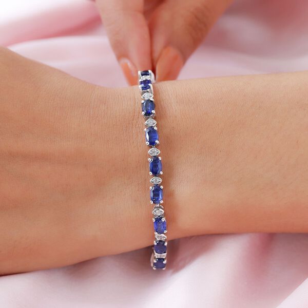 Kaschmir Kyanit und wei&szlig;es Zirkon-Armband, ca. 20 cm, 925 Silber platiniert ca. 13,63 ct image number 3