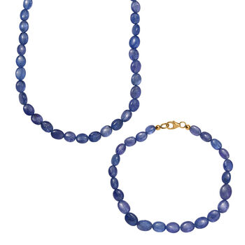 AAA Tansanit 45cm Halskette und 19cm Armband in 585 Gold