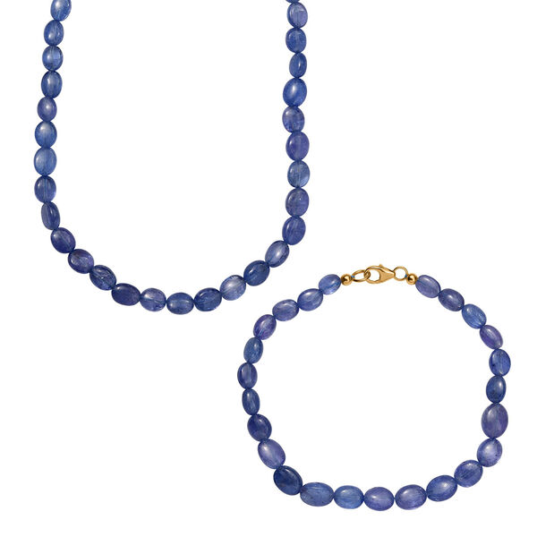 AAA Tansanit 45cm Halskette und 19cm Armband in 585 Gold