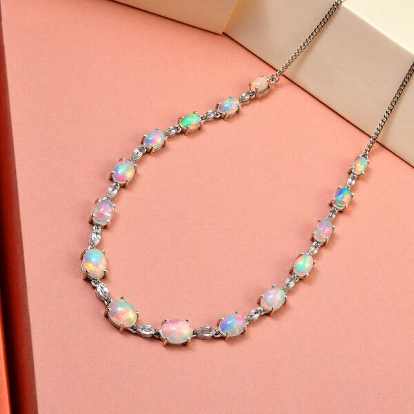 Nat&uuml;rliche, &auml;thiopische Welo Opal und wei&szlig;e Topas-Halskette, 45 cm - 14,25 ct. image number 3