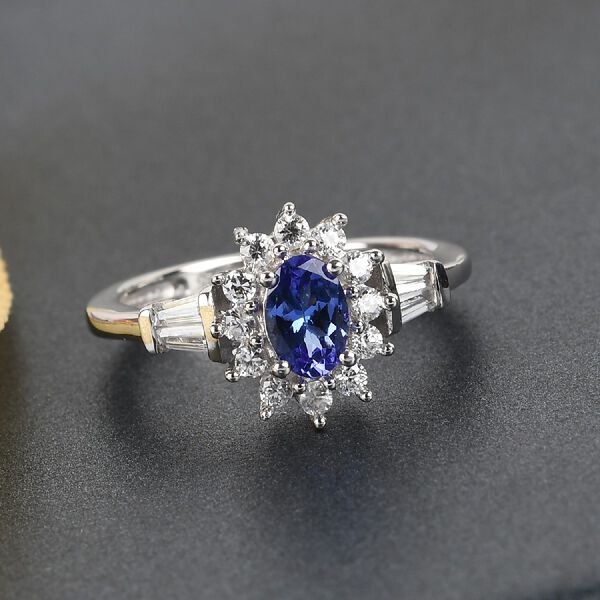 AA Tansanit und Zirkon Ring 925 Silber Platin-&Uuml;berzug image number 2