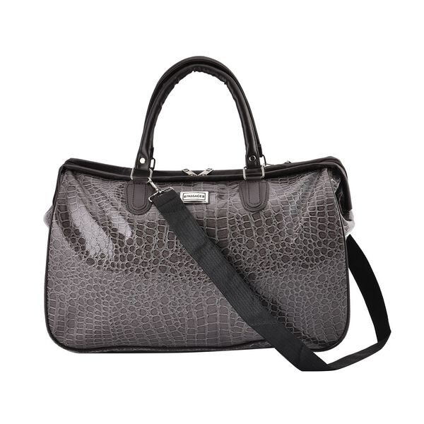 Weekender Reisetasche, 45x33x22cm, Krokodilmuster, Grau