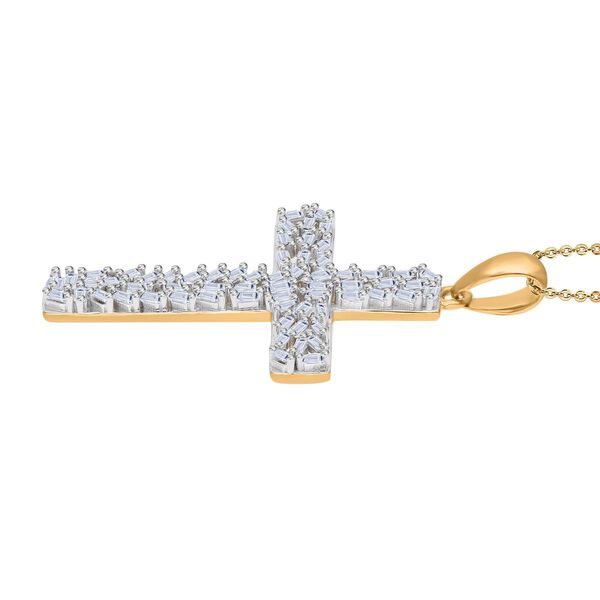 LUXURIANT SI-GH Labor Diamant Kreuz Anh&auml;nger mit 50cm Kette, 925 Silber 750 Gelbgold Vermeil - 0,33 ct. image number 4