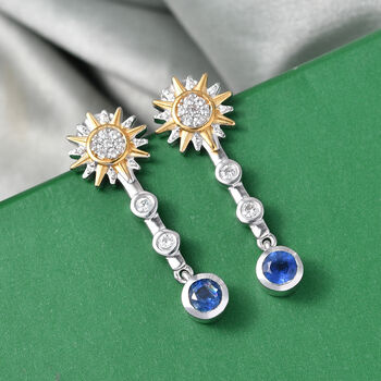 GP - Kyanit, Kanchanaburi Blauer Saphir Ohrringe 925 Silber Rhodiniert und 750 Gelbgold Vermeil ca. 1,02 ct.