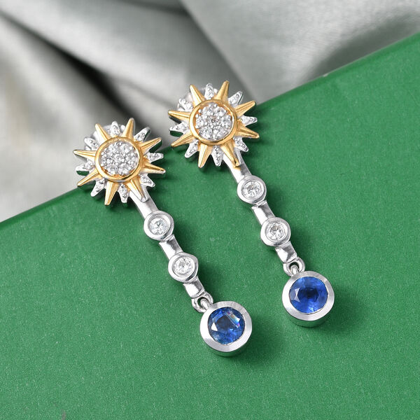 GP - Kyanit, Kanchanaburi Blauer Saphir Ohrringe 925 Silber Rhodiniert und 750 Gelbgold Vermeil ca. 1,02 ct. image number 1